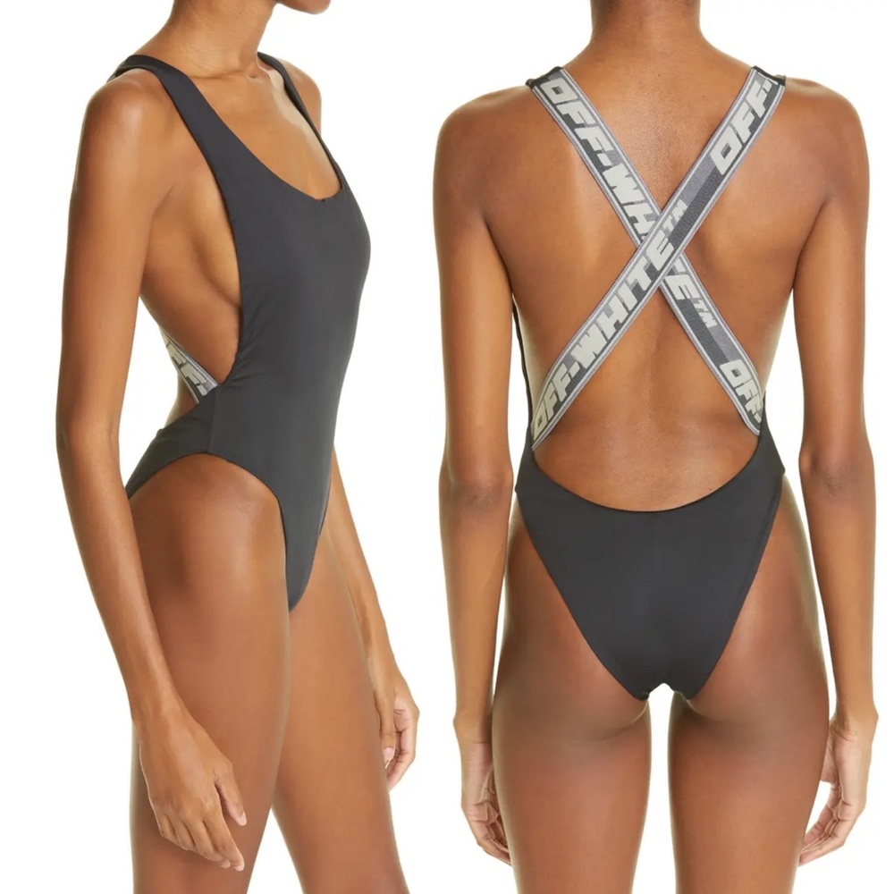Off-White Logo Band Cross Back One-Piece Swimsuit - 38